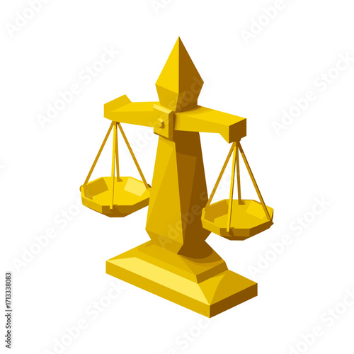 Golden Balance Scale Illustration Representing Justice, Law, and Equality in a Stylized 3D Render on a White Background