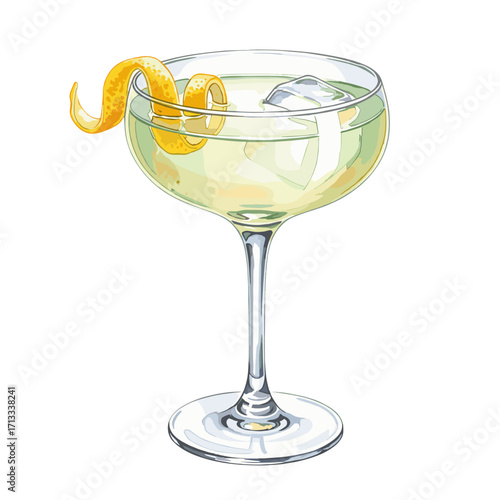 Elegant Cocktail in Fluted Glass with Lemon Twist and Ice Garnish for Upscale Gatherings