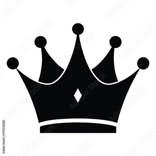Black silhouette of a five-pointed royal crown with a diamond shape and circular accents on a white background