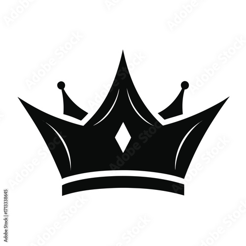 Black silhouette of a king's crown with sharp points, a central diamond, and circular accents on a white background