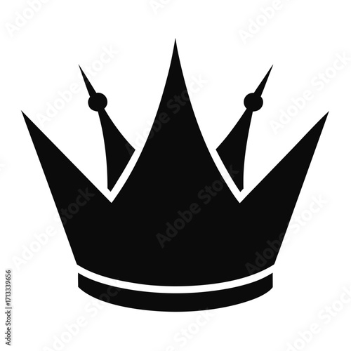 Black silhouette of a royal crown with three prominent points and two smaller side points on a white background
