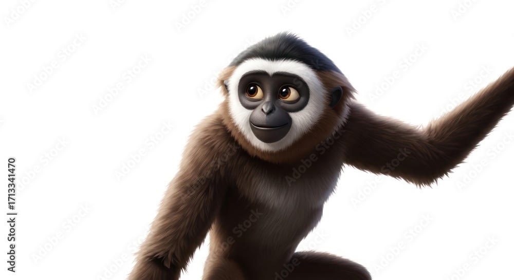 Obraz premium Enchanting gibbon illustration with expressive eyes and striking contrasting fur patterns