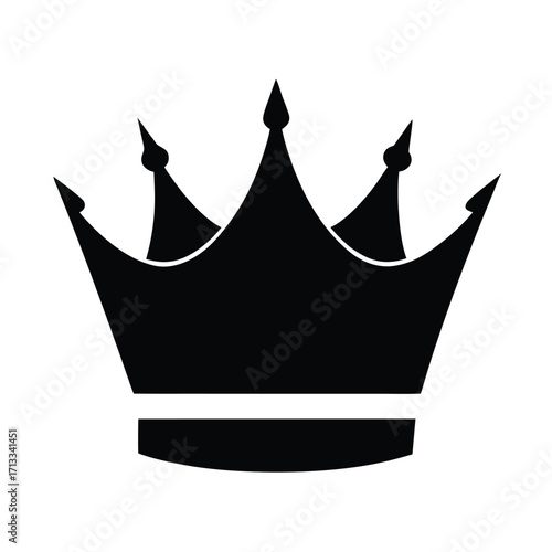 Simple Black Crown Silhouette with Three Prominent Peaks and a Band on White royal king