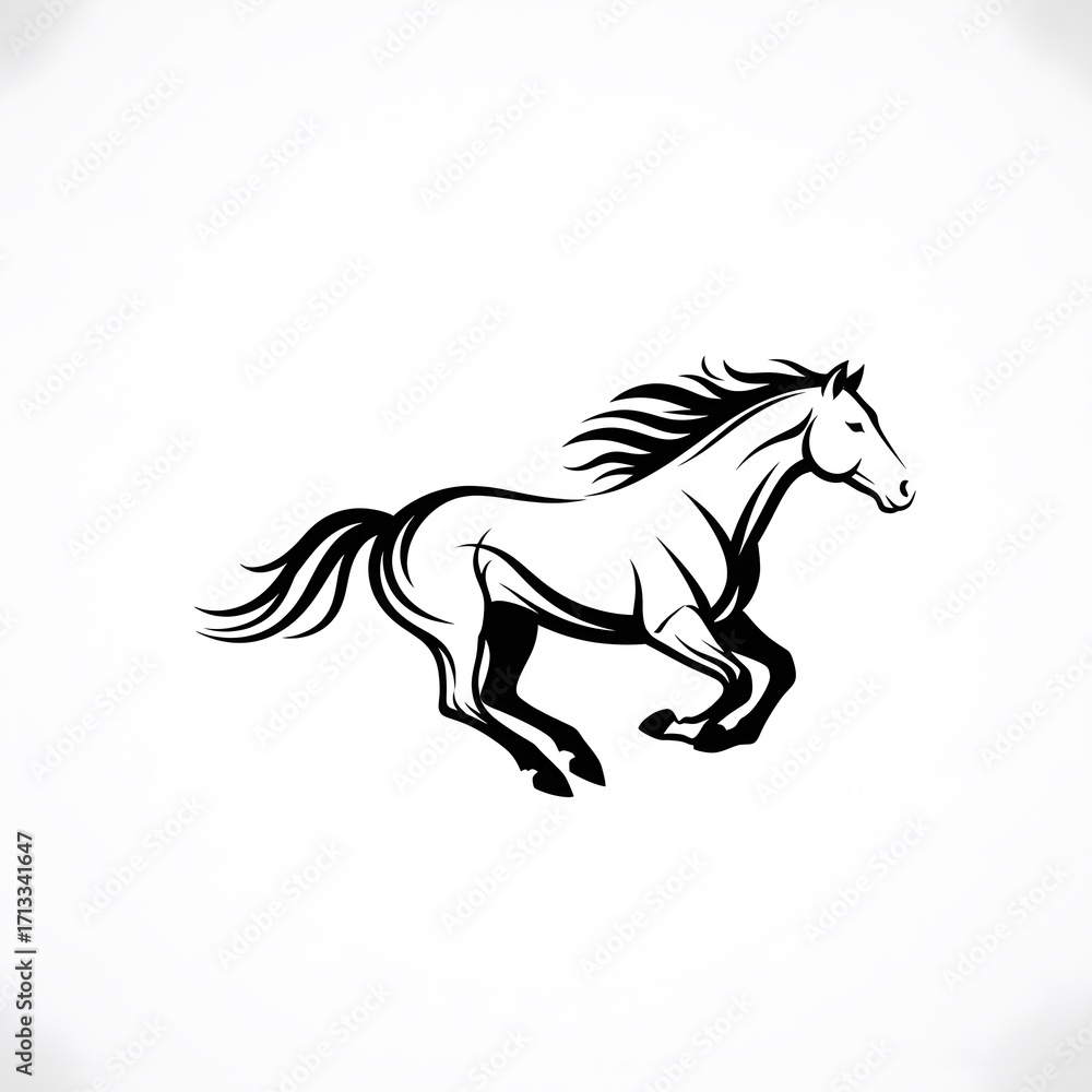 Obraz premium Black and White Running Horse Illustration on White Background
