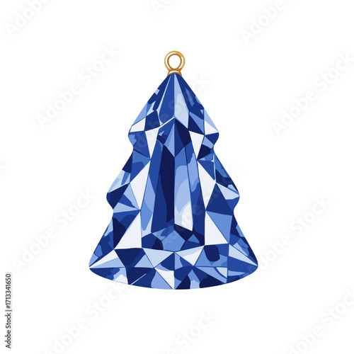 Blue sapphire crystal Christmas tree ornament. Luxury holiday decoration isolated on a white background.