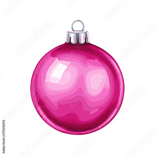 Shiny pink Christmas bauble ornament. Vector illustration of a glossy holiday decoration isolated on a white background.