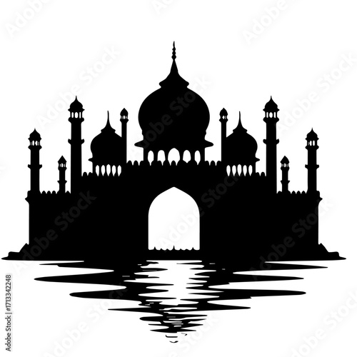 taj mahal vector illustration, silhouette, architecture, city, vector, building, skyline, travel, illustration, tower, church, india, castle, europe, landmark, house, old, london, cityscape, monument,