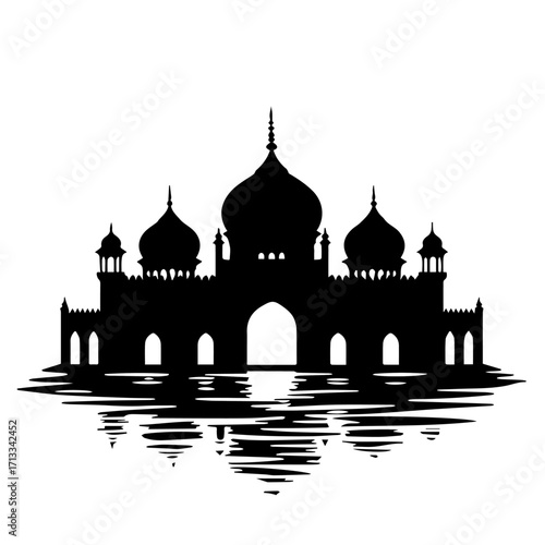 taj mahal vector illustration, silhouette, architecture, city, vector, building, skyline, travel, illustration, tower, church, india, castle, europe, landmark, house, old, london, cityscape, monument,