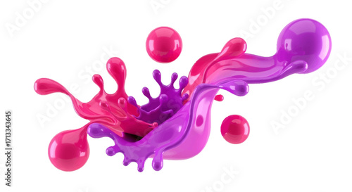Abstract Vector Illustration of Fluid Splash with Spheres in Pink and Purple Tones Modern Decorative Design