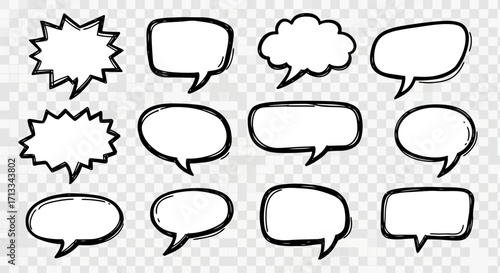 Icon Set Vector Collection of Hand Drawn Speech Bubbles in Various Shapes Communication Design Modern Style