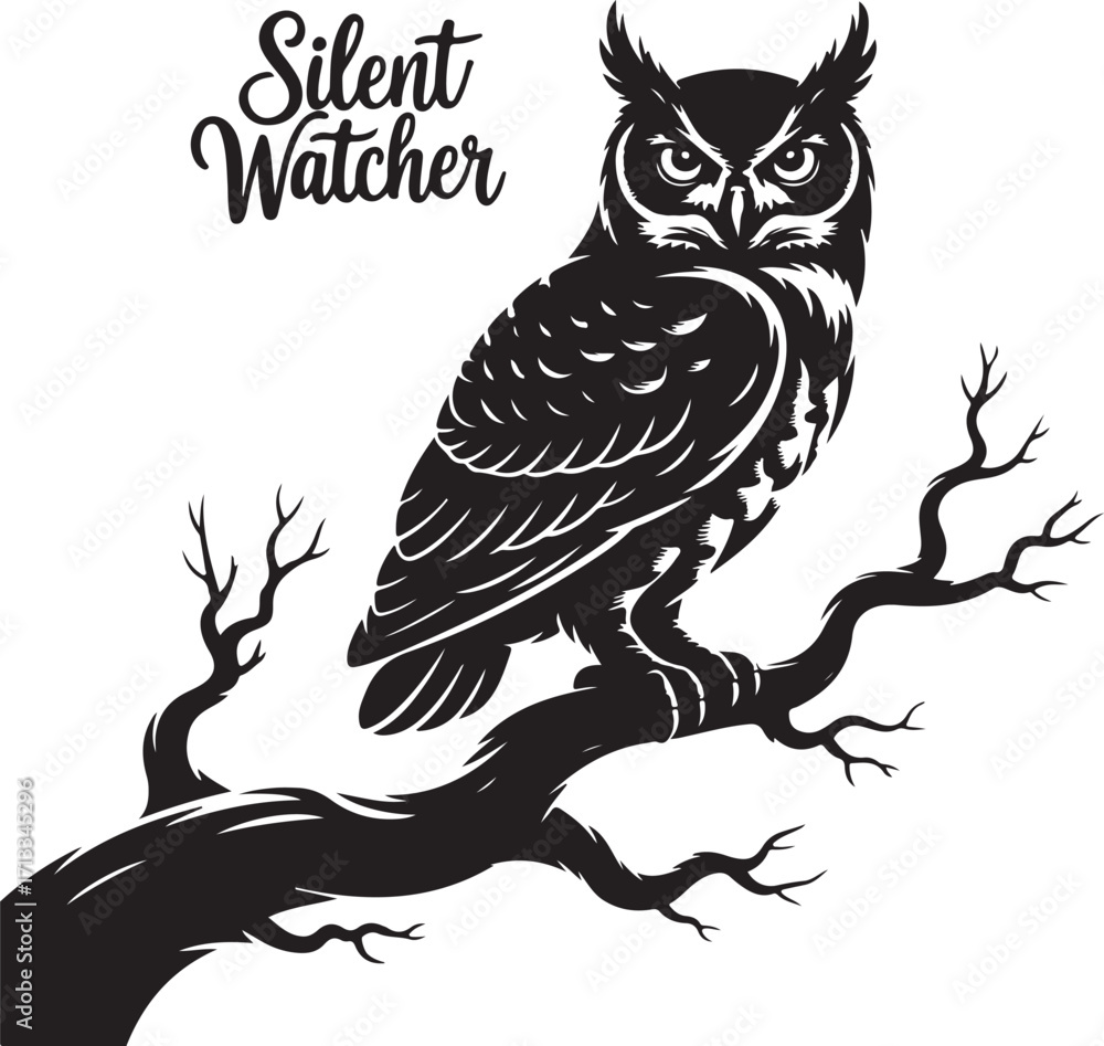 Obraz premium Halloween owl on tree branch with moon silhouette vector