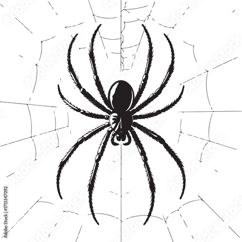 Halloween spider hanging from web silhouette vector
