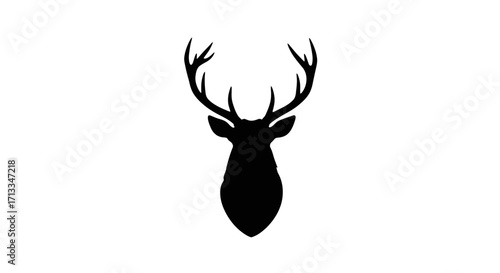 Elegant Silhouette of a Deer Head with Majestic Antlers against a Clean White Backdrop