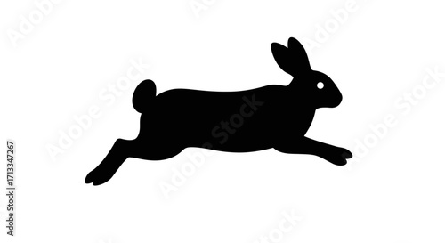 Dynamic black silhouette of a rabbit running. A graphic illustration capturing speed, agility, and wild nature on a clean white background, ideal for minimalist designs