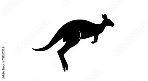 Striking black silhouette of a leaping kangaroo, symbolizing Australian wildlife and dynamic movement in a minimalist graphic design
