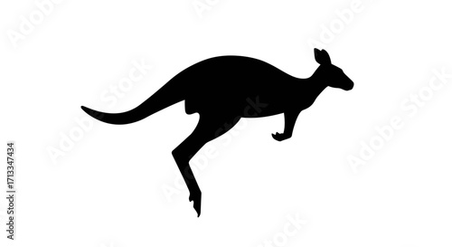 Silhouette of a Kangaroo leaping across a white background