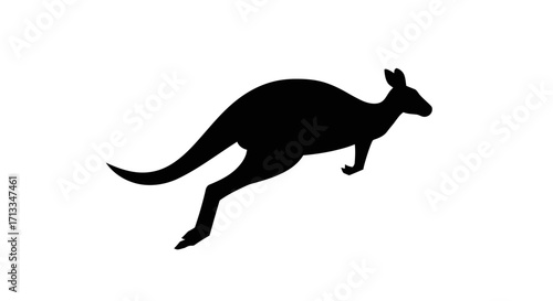 Silhouette of a leaping kangaroo in black, perfect for Australian wildlife themed designs and concepts