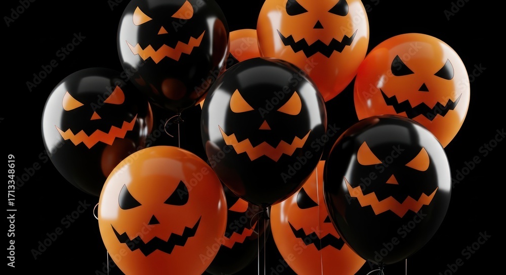 Obraz premium Spooky Halloween celebration rendered with black and orange balloons featuring jack-o'-lantern