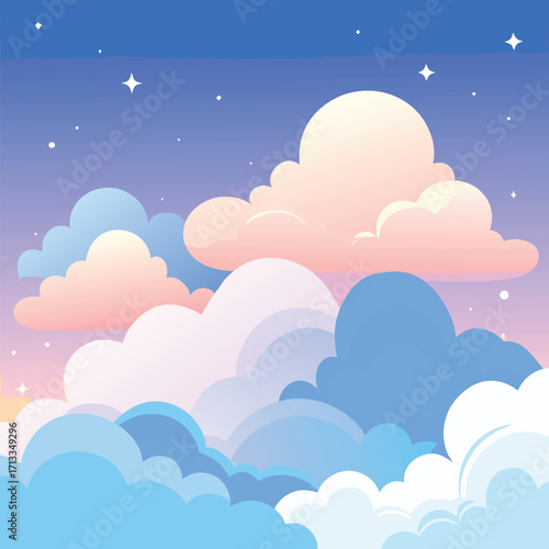 Soft pastel clouds and stars in a twilight sky colorful