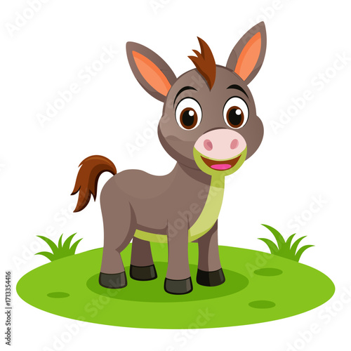 Adorable cartoon donkey character standing cheerfully on green grass, perfect for children's content