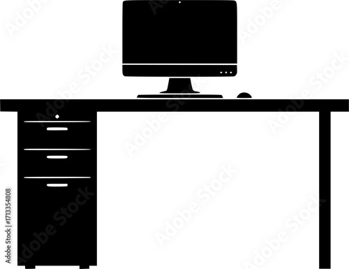 black and white silhouette of a desk vector on a white background
