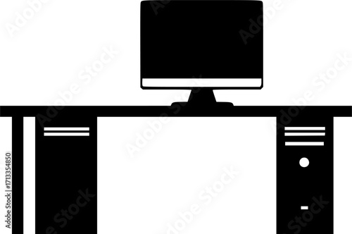 black and white silhouette of a desk vector on a white background
