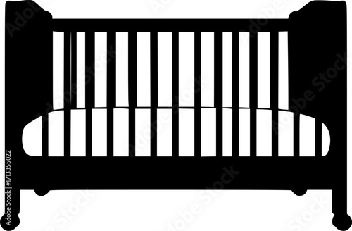 black and white silhouette of a cot vector on a white background

