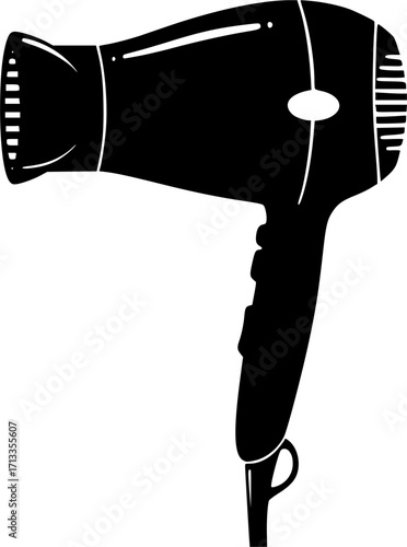black and white silhouette of a hair dryer vector on a white background
