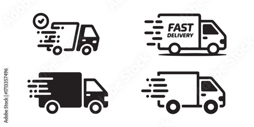 Fast delivery truck icons for express shipping and moving services