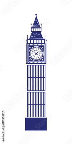 Iconic Big Ben clock tower silhouette vector illustration, representing London landmark, ideal for travel, tourism, architecture, and cultural graphic designs