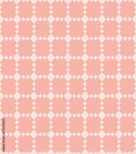 Seamless geometric pattern with soft coral floral star shapes, elegant retro background design.