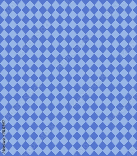 Medium blue seamless checkered pattern with diamond tiles, classic geometric background.
