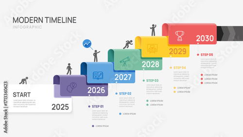 5 Steps Business infographic timeline year growth design template. Business milestone and strategy presentation.Vector illustration.