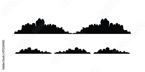 Extensive cloud weather silhouettes set featuring diverse vector cloud shapes ideal for weather apps, forecasts, climate graphics, sky scenes, and meteorology design projects