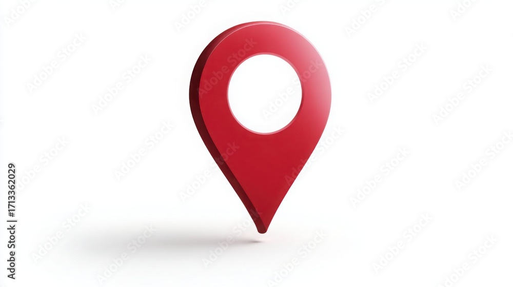 Fototapeta premium Red pin positioned on a white background illustrating local micro- showcase and independent business concept