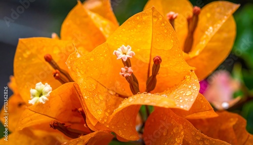 Close-up of vibrant orange bougainvillea blossoms
