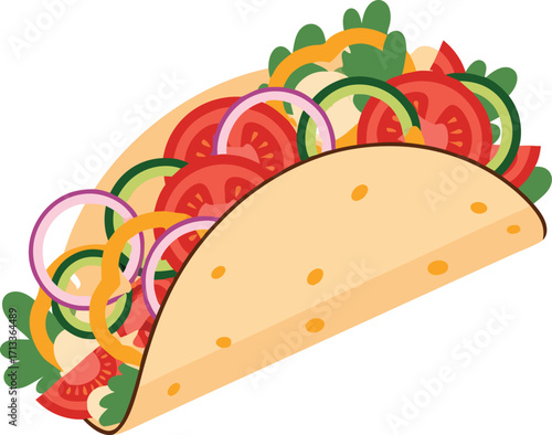 Fresh Vegetable Taco with Tomato, Onion, Cucumber, and Colorful Peppers for Healthy Mexican Lunch