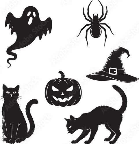 Halloween Shadows: A bewitching assemblage of iconic Halloween symbols casts dark shadows, capturing the essence of spooky festivities and seasonal fun.