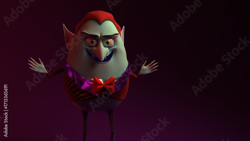 Foto Vampire character full body front view with striped suit bow tie ears and fangs
