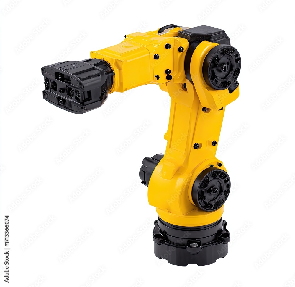 Fototapeta premium Yellow robotic arm, isolated on white
