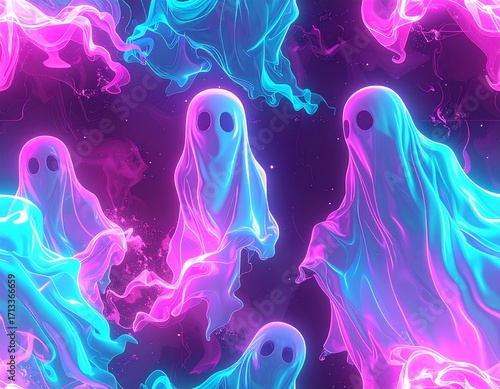 Tapety artystyczne Neon spooky ghosts