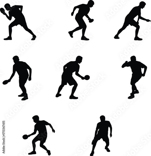 Table tennis player silhouette, ping pong action poses, sports movement illustration, black figure, paddle technique, dynamic athlete, training concept