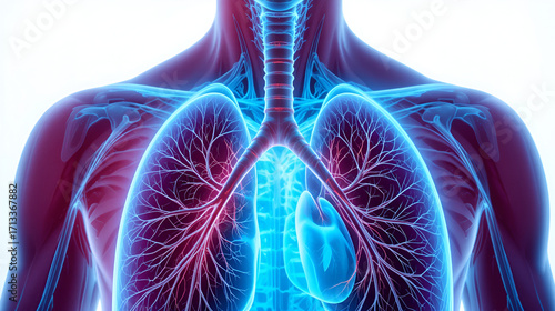 Doctor point heart Cardiovascular and Respiratory anatomy for Disease. Lung Cancer, Asthma, Chronic Obstructive Pulmonary or COPD, Bronchitis, Emphysema, Cystic Fibrosis, Bronchiectasis, Pneumonia