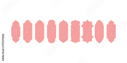 Set of Islamic window shapes and Muslim architectural frames featuring traditional Eid Mubarak decorative black arches in an elegant and sacred oriental Islamic design
