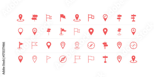 Maps icon set for navigation, GPS, travel, and digital mapping services designed to improve location-based user interface and geographic interaction in apps and websites