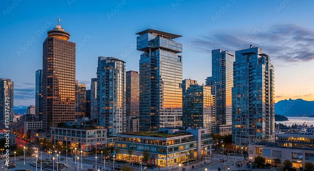 Fototapeta premium Modern City Skyline at Sunrise.