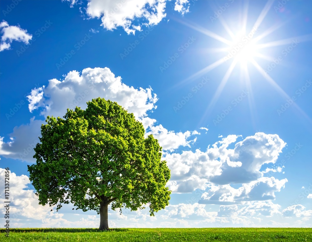 Obraz premium Lush green tree under a bright sky