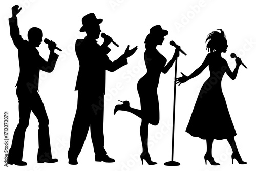 set of Singer performing silhouette illustration isolated on white background