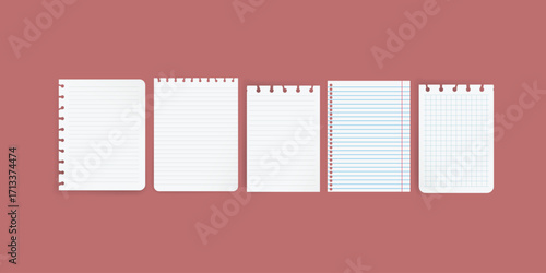 Realistic blank paper sheets in various formats vector illustration. Empty white document templates, clean stationery mockup for office, corporate, business presentation