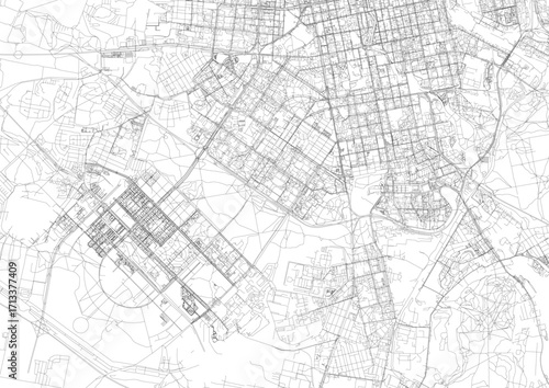 A detailed close-up vector map of Yekaterinburg's highway interchange and road network in black and white outline style.
